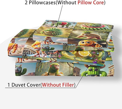Funny Fusion Animals Bedding Set,Fusion Animals Duvet Cover Twin Full Queen King Set for Kids Boys Bed Decor Gifts (Color 7,Twin (68" x 90"))