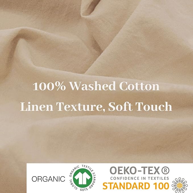 NEXHOME PRO Cotton Duvet Cover Oversized Queen 92"x98" Linen Look Textured Organic Natural 100% Washed Cotton Duvet Cover 3 Pieces Bedding Set Zipper Closure, Breathable (No Comforter)