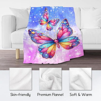 Kids Blanket Butterfly Gifts for Girls Women - Cute Flannel Throws for Daughter Bedroom (60"x80")