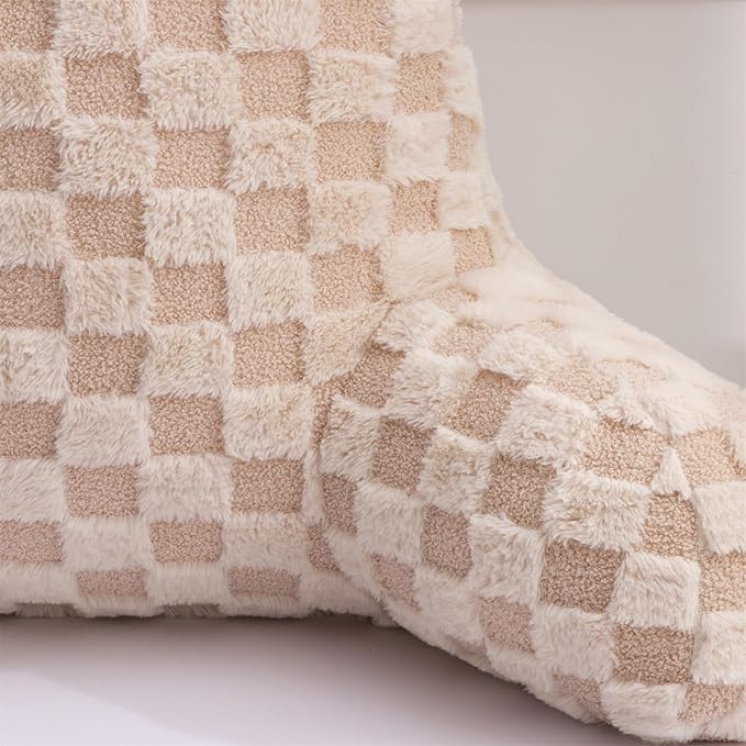 Aimuan Reading Pillow Checkered Bed Rest Wedge Backrest Checkerboard Pillow with Arms Back Support for Sitting Up in Bed Cushion Incline Rest Sleeping Snoring Pillow (Beige,Large)