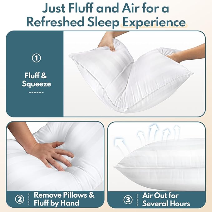 Queen Size Bed Pillows Set of 2 - Premium Down Alternative Breathable Pillows for Side, Back, and Stomach Sleepers Fluffy Hotel Quality Soft Microfiber Fill Cooling Skin-Friendly