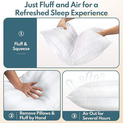 Queen Size Bed Pillows Set of 2 - Premium Down Alternative Breathable Pillows for Side, Back, and Stomach Sleepers Fluffy Hotel Quality Soft Microfiber Fill Cooling Skin-Friendly
