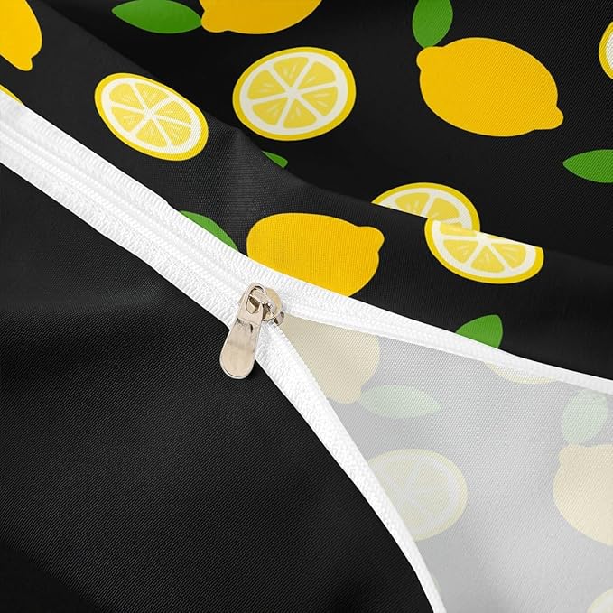Lemon Duvet Cover Set King,Tropical Fruit Leaves Bedding Set 3pcs for Kids Teens Boys Girls Room Decor,Botanical Natural Comforter Cover Bright Yellow and Black Quilt Cover with 2 Pillowcases