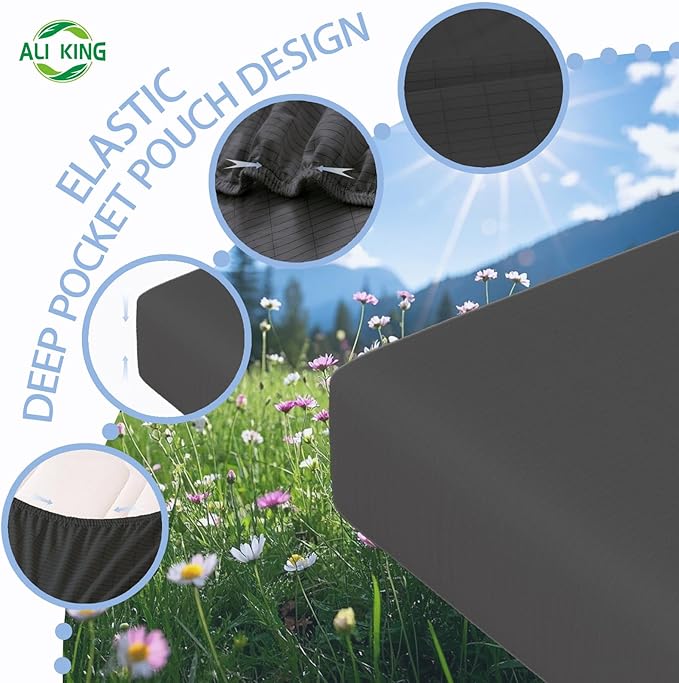 Ali King Grounding Sheets - Full XL Size, Soft Cotton with Silver Fiber, 15'' Deep Pocket Earth Grounding Fitted Bed Sheets for Improved Sleep (Dark Gray, Full XL 54''*80''*15'')