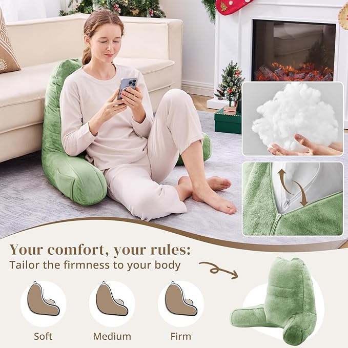 Sasttie Reading Pillow, Pillows for Reading or Relaxing – Ergonomic Support for Head, Neck, Back, and Lumbar, 23-Inch, Sage Green