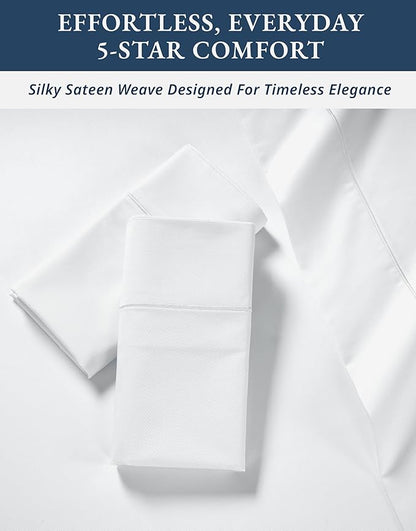 LANE LINEN Ultra Soft Queen Size Sheets Set,100% Egyptian Cotton Mercerized Fully Elasticized with French Seam on Fitted Hotel Like Thick Luxury Bed Sheets Queen Size - Brilliant White