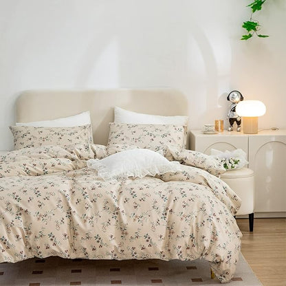 Jane yre Floral Twin Duvet Cover, Brushed Microfiber 3 Pieces Bedding Set, Garden Style Vintage Floral Twin Duvet Cover Flower, with Zipper Closure, Luxury Soft Breathable Comfy
