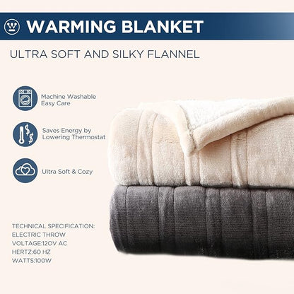 Westinghouse Electric Blanket King, Heated Blanket King Size with 10 Heating Levels and 1 to 12 Hours Heating Time Settings, Flannel to Sherpa Reversible, Machine Washable (90" x 100", Beige)