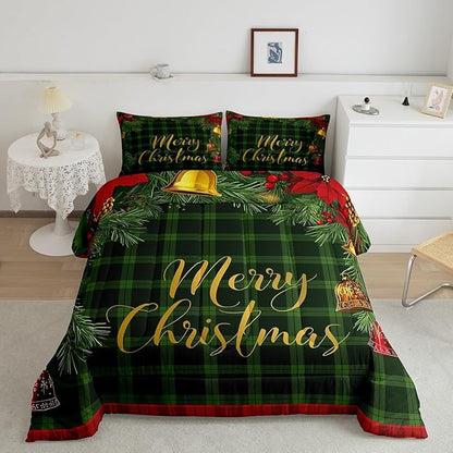 Red Blue Merry Christmas Comforter Set for Kids Boys Girls,Christmas Balls Bedding Set,Vintage Xmas Grid Lattice Duvet Insert Twin,Happy Holiday Down Comforter with 1 Pillowcase Bedroom Decor