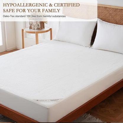 YOUR MOON Natural Wool Mattress Pad Full – 200GSM Organic Australian Wool Mattress Topper, Quilted Fitted Mattress Bed Cover with 16" Deep Pocket, Hypoallergenic Cotton Cover (White)