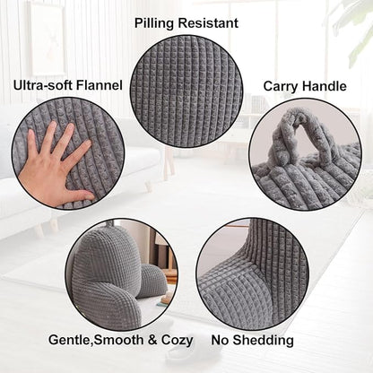 Holawakaka Reading Pillow for Bed and Sofa Couch Sitting Up, Backrest Pillows with Arms for Kids Teens Adults, Back Support Cushion for Lounging, Watching TV, Working on Laptop, Grey