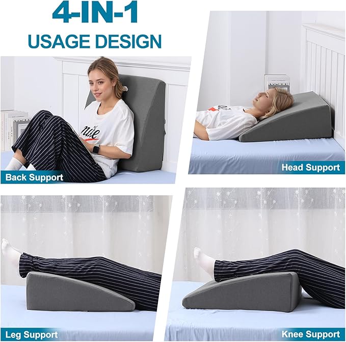 TANYOO Back Pillow for Bed Sitting Up High Resilience Wedge Reading Pillow for Sitting in Bed Adult Soft Support Backrest Pillow for Reading Gaming Watching TV 23.6” x22” Dark Grey
