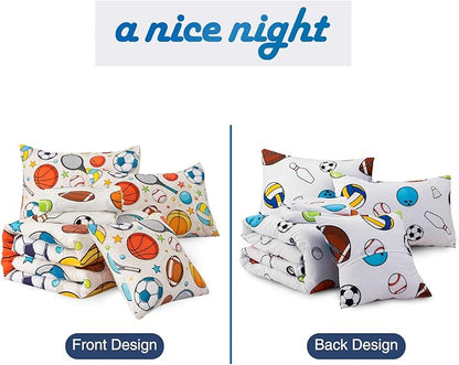 A Nice Night 6Pcs Twin Comforter Set for Boys, Sports Bedding Set with Baseball, Tennis Racket, Basketball & Football Design, Athletic Themed Kids Room Decorr(Yellow)