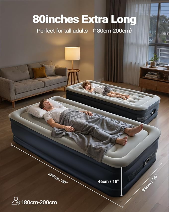 iDOO Twin XL Air Mattress Built in Pump, Upgraded Inflatable Blow up Mattress, 2-Min Twin Size Air Mattress for Home Guest, 80'' Extra Long Air Bed with Carry Bag, Colchon Inflable
