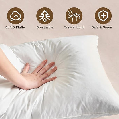 BHZ Goose Down Feather Pillows Queen Size Set of 2, Hotel Collection Bed Pillows for Sleeping Medium Firm Soft Support Pillow for Side and Back Sleepers with 100% Cotton Fabric