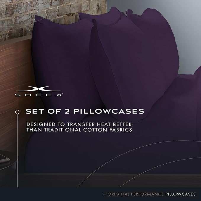 SHEEX Original Performance Cooling Pillowcases, Ultra-Soft Standard Pillowcase Set, 2 Cooling Pillow Covers, Royal Plum