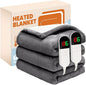 Electric Heated Blanket, Flannel & Sherpa Fast Heating Soft Fleece Heated Queen Blanket 84"x90" with 6 Heating Levels & 10H Auto Off - Light Grey