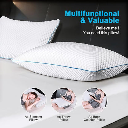 VVZ Cooling Bed Pillows King Size Set of 2, Shredded Memory Foam Pillows for Side Back Stomach Sleepers, Luxury Cool Gel Adjustable Firm Bed Pillows for Sleeping 2 Pack King Size 20 x 36 Inches