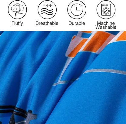 Holawakaka Trucks Excavator Cars Boy Bedding Comforter Set with Sheets, Twin Size Cartoon Construction Car Tractors Print Kids Bed in A Bag 5-Piece, Boys Reversible Dorm Bed Sets (Blue Twin)