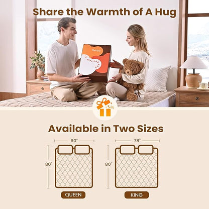 Bearhug King Heated Mattress Pad, Dual Control Bed Warmer with 10 Heat Level, Auto Shut Off Timer, Zipper Electric Mattress Pad with Deep Pocket Up to 18", ETL Certified, Machine Wash 78" x 80", Brown
