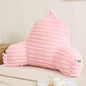 Faux Fur Fluffy Pink Reading Pillow with Pockets, Luxury Striped Plush Decorative, Arm Rests and Back Support for Bed Rest, Lounging on Sofa, Extra Large Size for Adult.