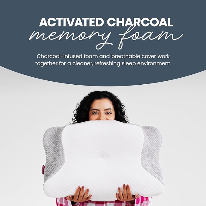 IWS I WANNA SLEEP Cervical Original Neck Plus Charcoal Premium Ergonomic Memory Foam Activated Charcoal Hypoallergenic Pillow for Neck and Back Pain Relief – Orthopedic Pillow