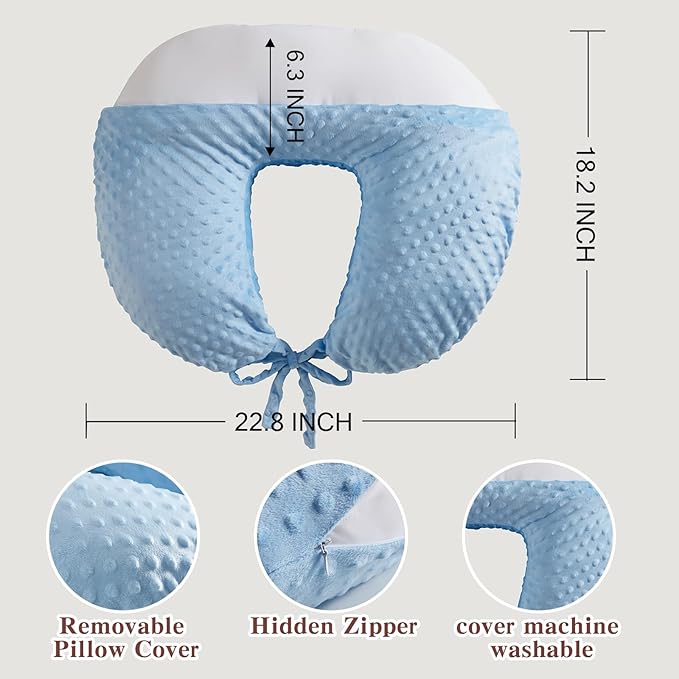 Reading Pillow for Gaming Reading Crochet, U Shaped Arm Support Pillow with Removable Cover Reducing Arching Neck for Adult Reading and Working Sitting on Bed Sofa for Arm Rest (Blue)