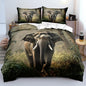 Elephant Duvet Cover Set Full Wildlife Elephant Forest Plants Trees Natural Scenery Print Bedding Set Soft Microfiber Quilt Set with 2 Pillowcases for Kids Teens