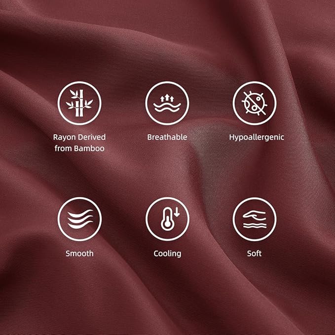 Queen Pillowcases, Cooling Viscose from Bamboo Pillow Covers with Envelope Closure, Soft Moisture-Wicking for Hot Sleepers, Hair and Skin-Friendly, Burgundy, 2 Pack