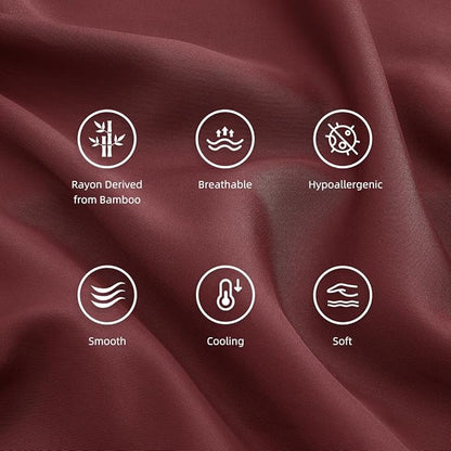 Queen Pillowcases, Cooling Viscose from Bamboo Pillow Covers with Envelope Closure, Soft Moisture-Wicking for Hot Sleepers, Hair and Skin-Friendly, Burgundy, 2 Pack