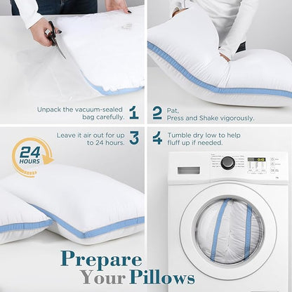 viewstar Bed Pillows Standard Size Set of 2, Hotel Cooling Down Alternative Gusseted Pillows for Side, Back, or Stomach Sleepers, Light Blue