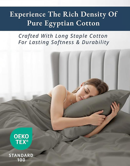 LANE LINEN 100% Egyptian Cotton Split King Sheets for Adjustable Beds - Soft & Comfy Sateen Weave Naturally Cooling Breathable Oeko Tex Certified Bed Sheets - Charcoal