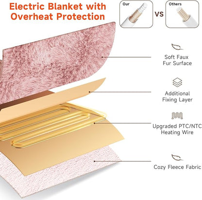 Heated Blanket Electric Queen- 84"x90" Soft Thick Bubble Electric Blanket for Sofa with 5 Heat Levels & 10 Hours Auto-Off Overheat Protection, Warm Cozy Gifts, Pink