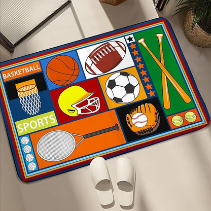 Sports Rugs for Boys Bedroom - Football & Soccer, Baseball, Basketball Rug for Boys Bedroom Decor Kids Carpet Soccer Carpet for Living Room Playroom Floor Mat Home Decor, 2x3 Feet