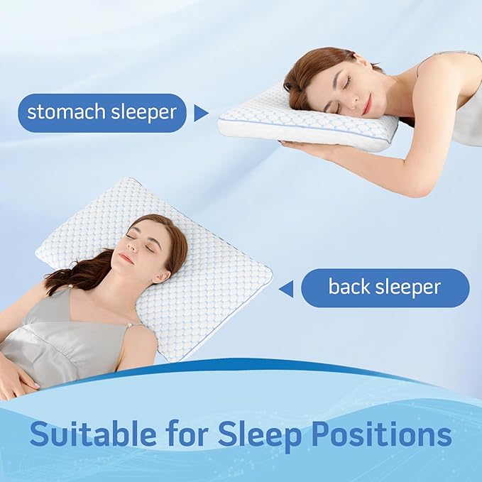 Stomach Sleeping Pillow for Back & Stomach Sleeper, Flat Soft Pillows for Sleeping Thin Memory Foam Pillow for Back Shoulder Neck Pain Relief - Cooling Ultra Thin Pillows for Sleepers 1.75-Inches