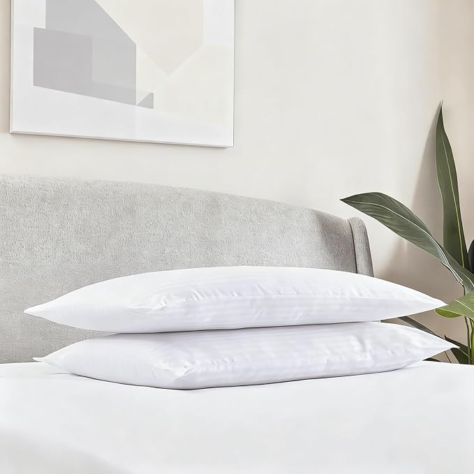 Flat Ultra Thin Bed Pillows Standard Size Pillow Set of 2 Extra Soft Down Alternative for Stomach Side Back Sleeper Hotel Collection 20x26inches