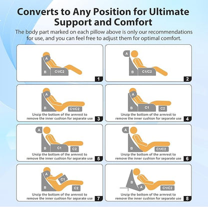 Reading Pillow for Sitting in Bed Adult, Back Pillow for Bed Sitting up, Backrest Pillow with Arms, Back Support Pillows for Gaming Lounging Watching TV, Medium 19" Grey