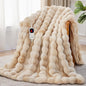 Heated Blanket Throw with 1/2/4/6/8 Hours Auto-Off 10 Heat Level, 50'' * 60'' Cozy Faux Rabbit Fur Bubble Electric Blanket with Overheat Protection(Beige)