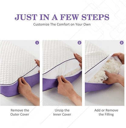 HOMELAB Adjustable Shredded Memory Foam Pillow Queen Size, Cooling Bed Pillow for Sleeping with Removable Cover, Medium Pillow for Side Stomach & Back Sleepers, 1 Pack 20"x28"