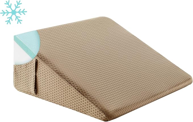 Bedluxe Wedge Pillow, 10 inch Bed Wedge Pillow for Headboard, Pillow Wedge for Acid Reflux Relief, Sleeping, After Surgery, Snoring, Gerd, Triangle Pillow Wedge - Cooling Memory Foam Top, Coffee