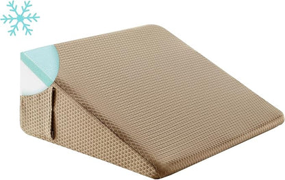 Bedluxe Wedge Pillow, 10 inch Bed Wedge Pillow for Headboard, Pillow Wedge for Acid Reflux Relief, Sleeping, After Surgery, Snoring, Gerd, Triangle Pillow Wedge - Cooling Memory Foam Top, Coffee