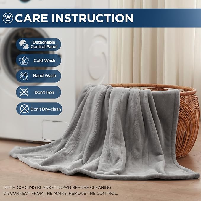 Westinghouse Electric Blanket King Size, Super Cozy Soft Flannel 100"" x 90"" Heated Blanket with 10 Fast Heating Levels & 1-12 Auto-Off, Machine Washable, ETL&FCC Certification, Light Grey