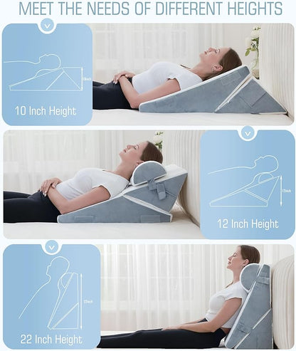 3Pcs Orthopedic Bed Wedge Pillow for Sleeping, Post Surgery or Back, Neck and Knee Support, Adjustable 9&12 Inch Memory Foam Wedge PillowTriangle Pillow for Acid Reflux Gerd Snoring