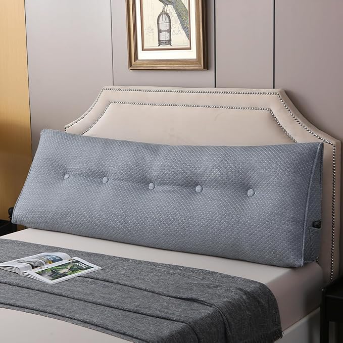 Wedge Headboard Pillow for Bed, Twin Dorm Headboard Pillow Support for Sitting Up, Reading, Relaxing, Bolster Pillow with Removable Washable Cover, Blue Gray