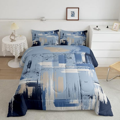 Feelyou Abstract Bedding Set Kids Modern Abstract Art Comforter Set Light Blue Black Comforter for Boys Room Decor Lightweight Duvet Set Toddler Size with 1 Pillow Case