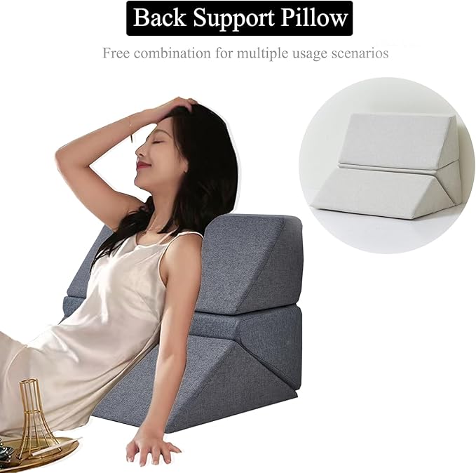 Bed Wedge Pillow for Side Sleeping for Back Pain Triangle Bed Wedges & Body positioners for Seniors Wedge Pillow Set for After Surgery, Knees Elevated, Preventing Bedsores, Gray