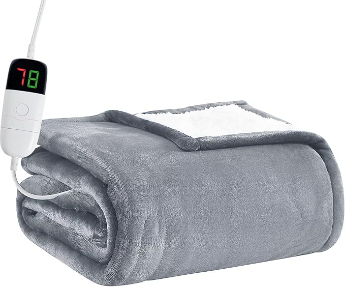 BOMOVA Heated Electric Blanket Full Size - 72" x 84" Heating Blanket with 10 Heating Levels & 8 Hours Auto Off, Warm Flannel Blanket, Christmas Birthday Gifts for Women