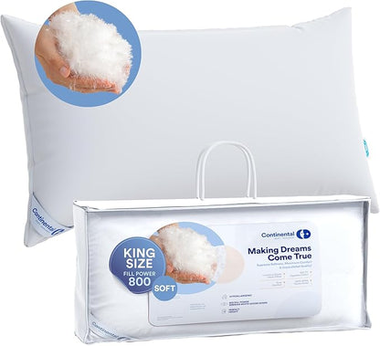 100% Siberian Goose Down Pillow - King Size Size, Pack of 1 - Soft and Luxurious Siberian Down Pillow for Back Sleepers, 800 FP, Fine Cotton Shell- High Loft and Soft Comfort
