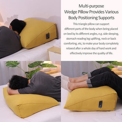 Triangular Reading Pillow Wedge Headboard Back Support Pillow for Sitting up in Bed Daybed Bolster Backrest Couch Sofa Corner Cushion Linen Gray