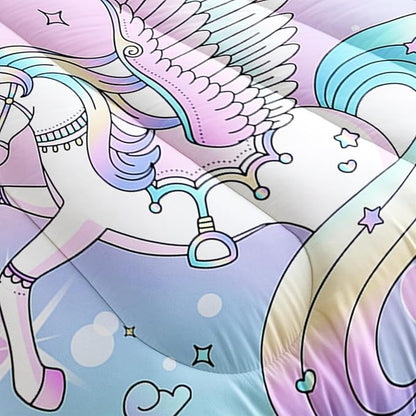 Kawaii Unicorn Bedding Set for Girls Kids Queen Size, Pink Colorful Comforter Set for Girls Bedroom Recor with 2 Pillowcases